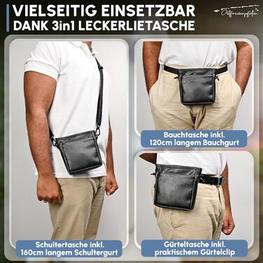 Футляр для ласощів для собак 'Frieda' з високоякісної штучної шкіри, чорний, розмір M. Зручна застібка EasyOpen на магніті, гаманчик для ласощів, сумка для прогулянок з собакою.