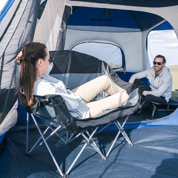 Кампанінг стілець подвійний великий, м'який, з підсклянником, складаний для 2 осіб, чорно-білий