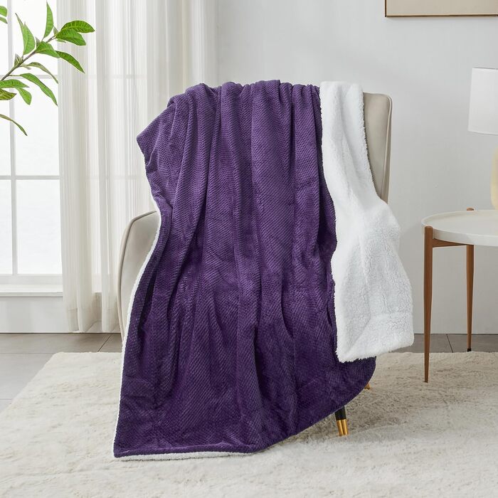 Плюшевий ковд Sochow Sherpa Fleece, 220x240 см, глибокий фіолетовий колір, для ліжка, дивана та крісла