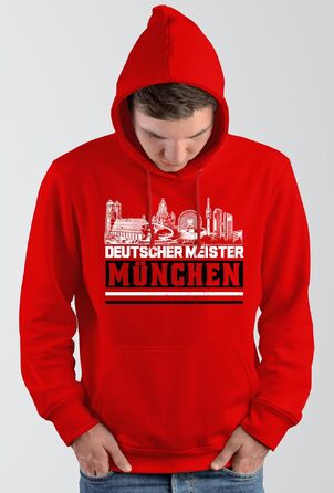 Чоловічий худі UGLYSHIRT München Meister — Спортивний червоний толстовка з капюшоном для фанатів футболу, принт Skyline, розмір M