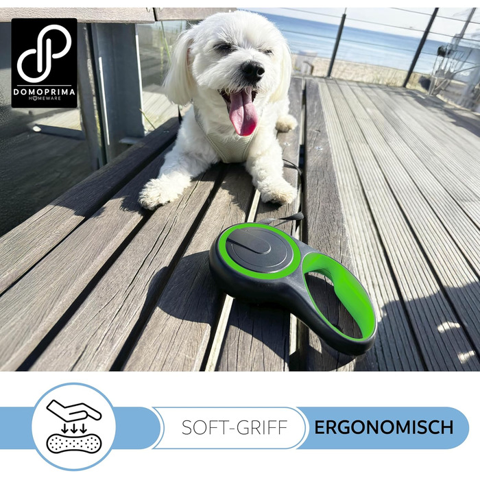 Рулетка для собак DOMOPRIMA, 3 розміри (S, M, L), 4 кольори (сірий, блакитний, зелений, рожевий) з відбиваючим ремінком. Зелена рулетка, розмір L