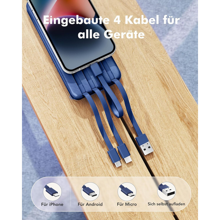 Power Bank Charmast 20000mAh з LED-дисплеєм та 4 кабелями, 22.5W, USB C PD3.0 QC4.0, 6 виходів, сумісний з iPhone та Samsung