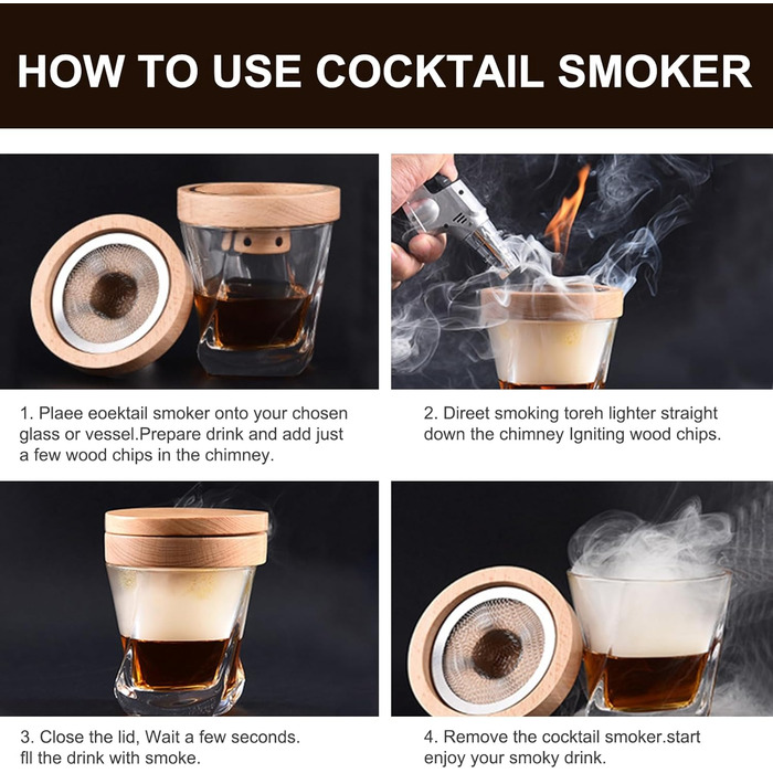 Набір для приготування коктейлів з димом: ретро-набір для віскі та бурбона з ліхтариком, 4 смаки