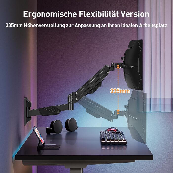 Кріплення для монітора ELIVED для Ultrawide до 43 дюймів, до 15 кг, VESA 75/100/200mm, регульована висота, газ-амортизатор, EV3421B