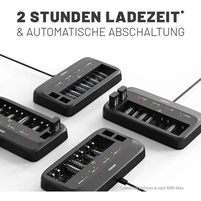 Зарядний пристрій ABSINA X10 для акумуляторів AA, AAA та 9V - 10-портовий зарядний пристрій для NiMH акумуляторів