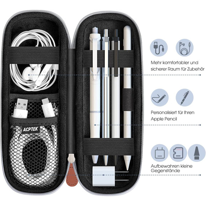 Чохол для Apple Pencil та інших стилусів, преміум шкіра, сірий, з відділенням для кабелю USB