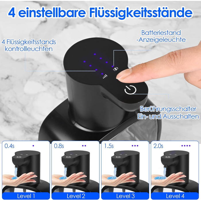 Автоматичний диспенсер для мила, 500 мл, настінний, електричний з датчиком, регульований, чорний для кухні та ванної кімнати