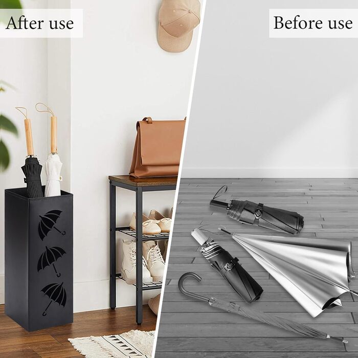 Metal Umbrella Stand - Creative Design, 17x17x43cm - Home, Office, Hotel & Commercial Use - Square, Durable, Black