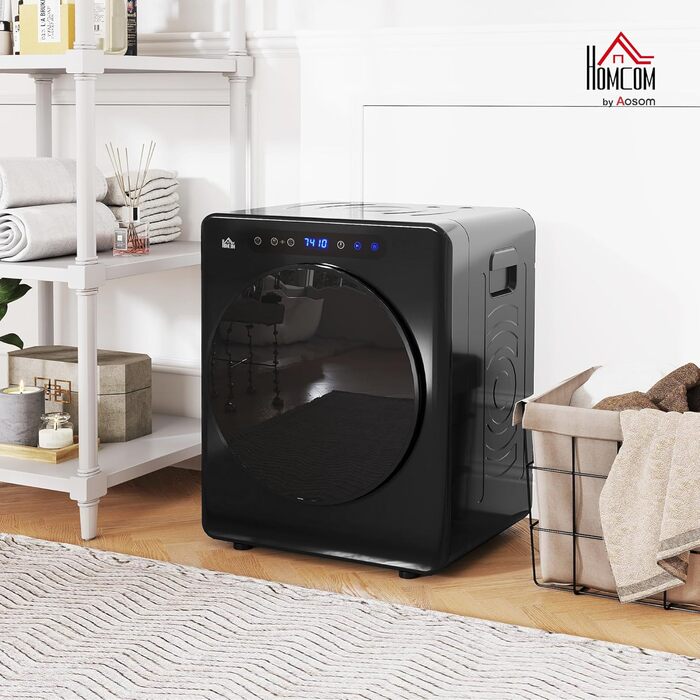 HOMCOM Міні сушарка для білизни 3 кг з дезінфекцією, 6 програм, 1000W, сенсорний дисплей, чорна