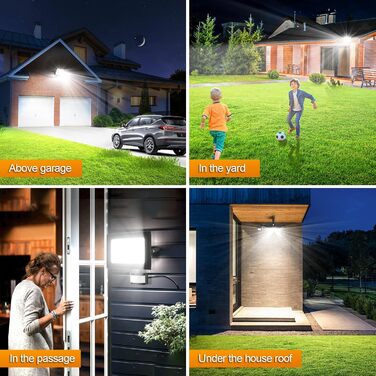 papasbox 2-Piece 100W LED Floodlights with Motion Sensor and Light Sensor | Outdoor Floodlights/Spotlights with Remote Control | 6500K Cold White IP66 Waterproof Floodlight for Garden, Garage, Sports Field