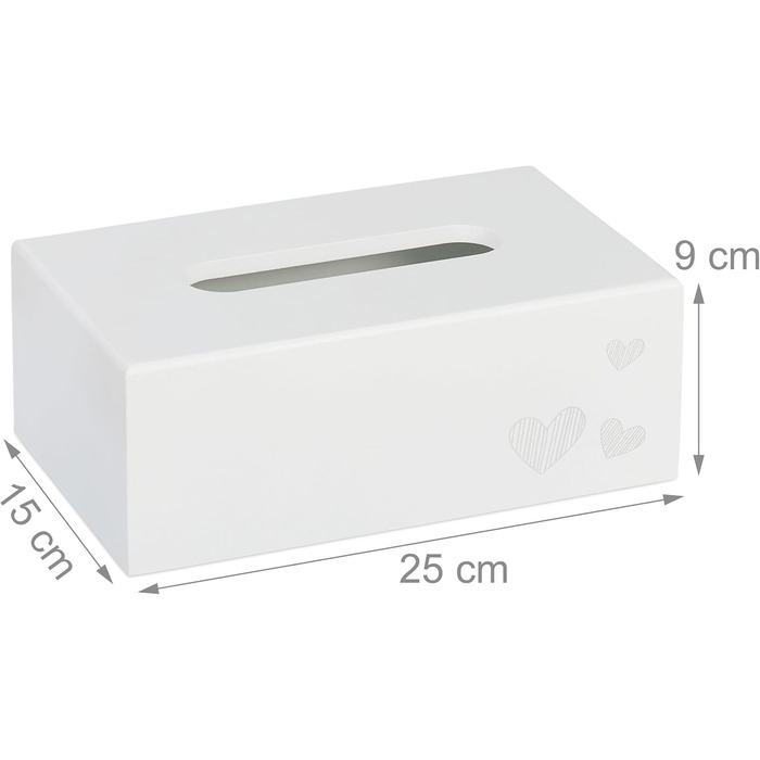 Relaxdays Tissue Box, Cosmetic Tissue Box, Square Tissue Box for Napkins, HxWxD: 9 x 25 x 15 cm, Heart Print, White
