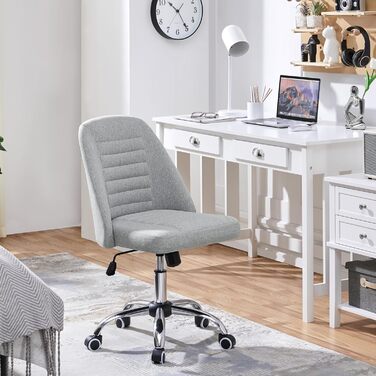 Офісне крісло Yaheetech без підлокітників, обертове з роликами, регульоване по висоті, для роботи та макіяжу (сірий, тканина)