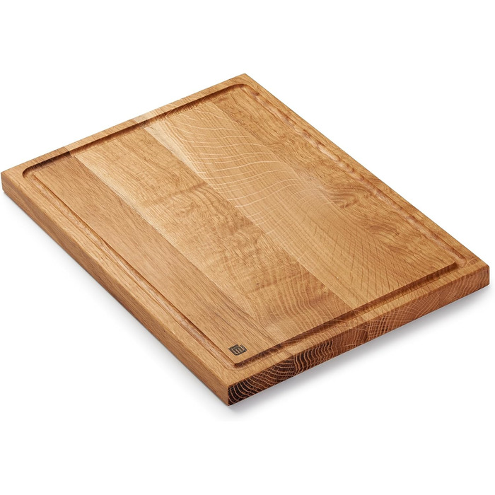 Cutting and Serving Board made of high-quality oak, 35 x 25 cm in size with juice groove | Antibacterial kitchen board from Europe | Serving board, breakfast board, solid wood board