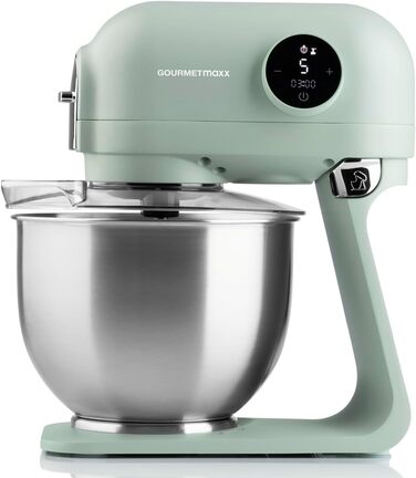 Gourmetmaxx Kitchen Machine & Mixer | Planetary Kitchen Assistant with Digital Display incl. Mixing Bowl and Attachments | Powerful Mixer with Whisk and More | Electric Stand Mixer Green