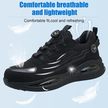 Робочі черевики / взуття: легкі, з металевим носком, на поворотній застібці, дихаючі, для чоловіків та жінок, розміри 38-46 EU (чорний, 39 EU)