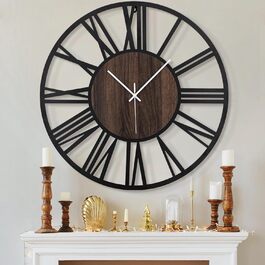 HAITANG Round Wall Clock, Black, 34 cm, for Living Room, Decoration, Vintage Style, Roman Numerals, Silent, Non-Ticking, Wall Clocks for Home, Garden, Office, Cafe Decoration (80 cm, Black)