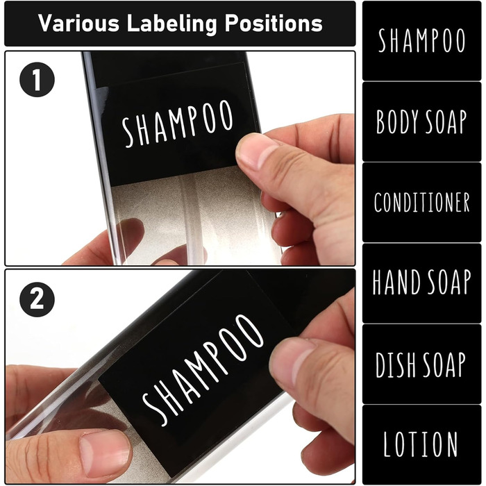 4 флакони для шампуню, мила та гелю для душу, 500 мл, з дозатором, наклейки, градієнт чорного кольору