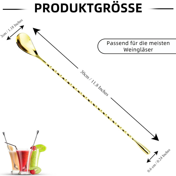 Тренажер для коктейлів YUNAI з нержавіючої сталі, 30 см, довга ручка, спіральний дизайн, для шейкерів, довгий барний ложка, золотий