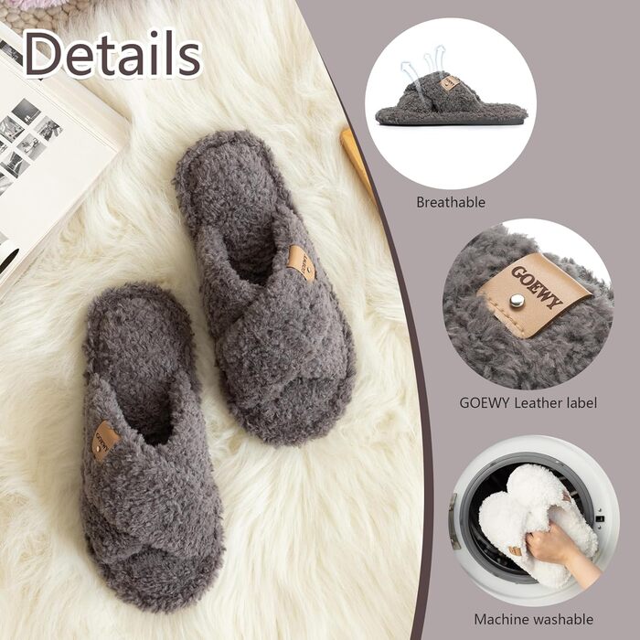 Жіночі домашні тапочки з Memory Foam - зручні та стильні домашні капці для спальні, відкриті, з перехресними ремінцями, неслизька підошва, для дому/на вулицю, трендові шльопанці як стильний подарунок для жінок, мами, дружини, білі (сірі), 42/43 EU