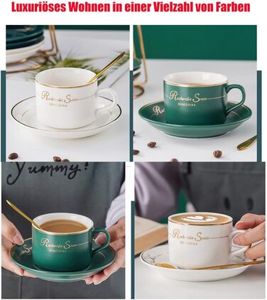 Набір кавових чашок капучіно з блюдцями (6 шт., 150 мл), набір чашок для чаю з золотим декором, британський порцелан, білий