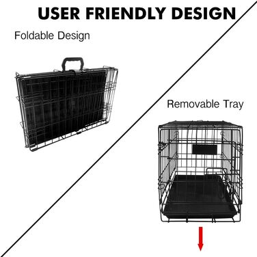 Клітка для собак 91 x 56 x 62 см, складана з 2 дверцятами, переноска для собак, автобокc для собак, з піддоном, дротяна клітка, переноска для собак, розмір L (117 x 64 x 86 см)