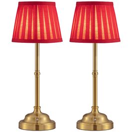 LED Настільна лампа бездротова, димована вінтажна приліжкова лампа, ретро акумуляторна настільна лампа 4000mAh, для дому, бару, вітальні (Золото + Червоний абажур, 2 шт)