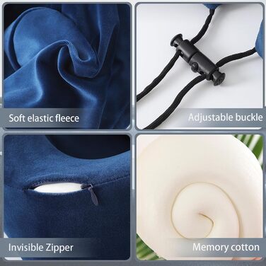 Подушка для шиї Memory Foam | Подушка для подорожей в літак з 95% захистом від світла, регульована, для офісу та сну на боці (Темно-синій)