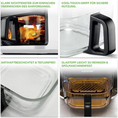 Фритюрниця NutriChef 5.5L біла – електрофритюрниця 8-в-1 з LED-дисплеєм. Готування без олії, циркуляція 360° для картоплі, курки, овочів та іншого.