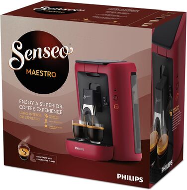 Philips Senseo Maestro Coffee Pad Machine with Coffee Strength Selection and Memory Function, 1.2 Liter Water Tank, Eco Product, Color: Red (CSA260/90)