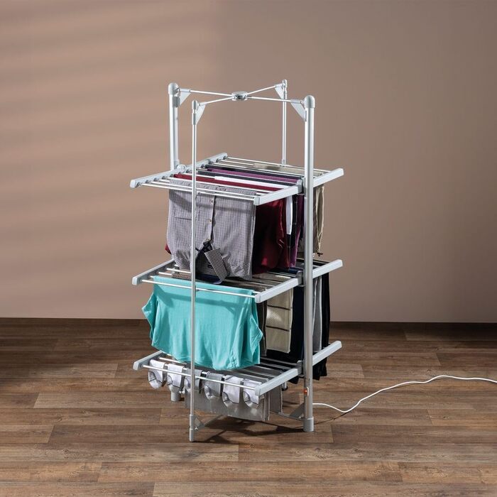 Сушарка для білизни Daewoo HEA1874 розкладна, портативна, електрична, біла, з алюмінієвими крилами (3-ярусна)