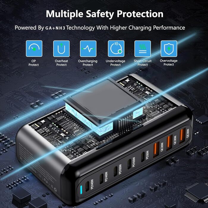 Зарядний пристрій USB-C 600W, 8 портів GaN, швидка зарядка для ноутбука, iPad, iPhone 15 Pro Max, Pixel, Dell, MacBook Pro/Air, Galaxy S25, Steam Deck
