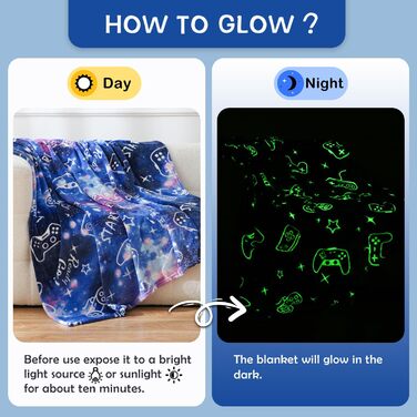 Плед-іграшка з принтом геймпада, що світиться в темряві, 127x150 см, сірий (з блакитними елементами)