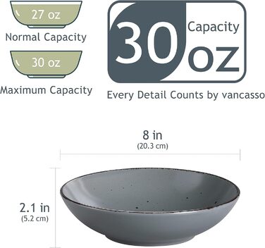 Набір тарілок Vancasso MODA Steingut (8 шт.) 800 мл, сірий: супові, для пасти, салатні
