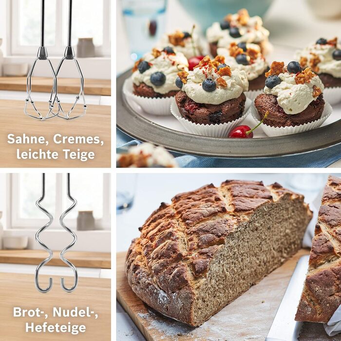 Міксер Bosch Styline MFQ4075DE: 550 Вт, 5 швидкостей + турбо, 2 віна, 2 гаки для тіста, блендер, чаша, білий/срібний