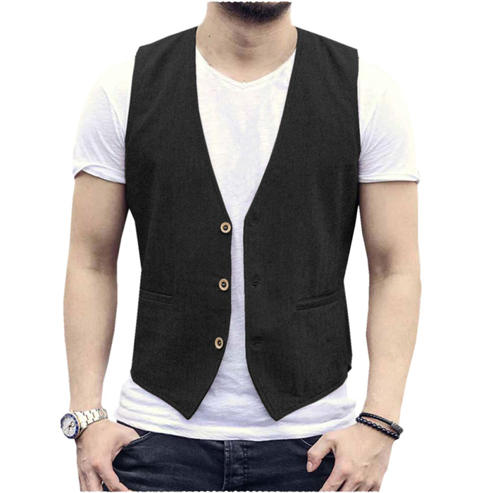 Чоловічий жилет льон Anzug Soer Regular Fit (XL, Чорний)