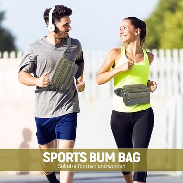 Поясна сумка на пояс для чоловіків та жінок з 7 кишенями на блискавці. Ідеальна для спорту, фітнесу, бігу, велоспорту, подорожей та кемпінгу. Зелений колір.
