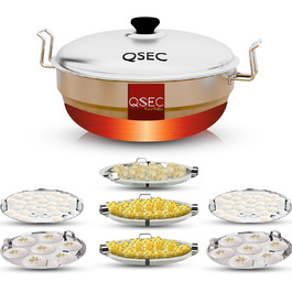 QSEC Пароварка для ідлі та докла з нержавіючої сталі, мультикастрюля з мідним дном, 7 тарілок, стійка для міні-ідлі, для приготування ідлі, докла, момо, багатофункціональна