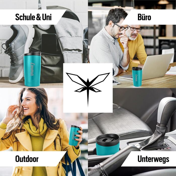 Термокружка KUINEA для кави та чаю, 350 мл, нержавіюча сталь, з щільним закриттям, зелена (турквіз), BPA-free