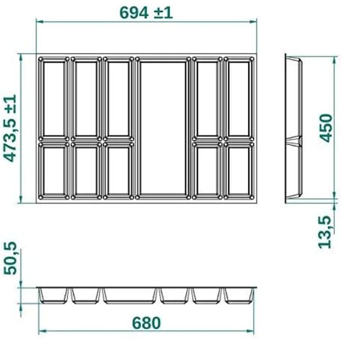 Органайзер для столових приборів Orga-Box сріблясто-сірий для шухляди 80 см (473,5 x 694 мм) Nobilia, Besteckkasten III