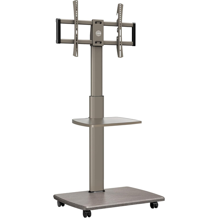 FITUEYES Rolling TV Stand with Wood Shelf - Adjustable Height & Swivel - Fits 32-70 inch TVs up to 40kg, VESA 400x600 - White (Khaki)