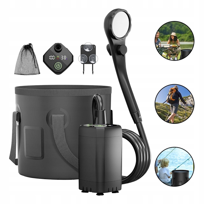 Кемпінговий душ 20Л з помпою, акумулятор 6000мАг, зарядка USB-C, шланг 2м