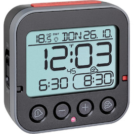 TFA Dostmann Bingo 2.0 Digital Radio Alarm Clock with Temperature Display, Plastic, Black, (L) 95 x (W) 41 x (H) 96 mm