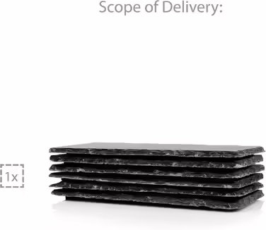 Singer | Slate Tile Set Biscuit with Chalk, 6 modern slate coasters. Serving tray, square plate set | 20x10 cm