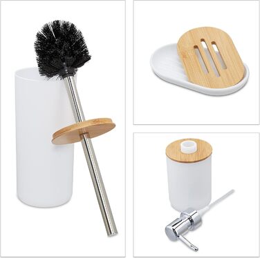 Набір для ванної кімнати Relaxdays, 6 предметів: аксесуари з пластику та бамбука, повний комплект
