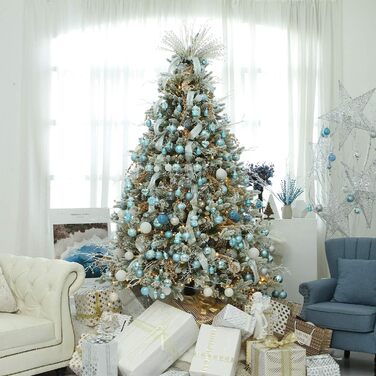 Декоративна куля на ялинку Sea Team з малюнком та блискітками, блакитна (60 мм)