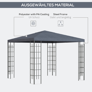 Outsunny Garden Pavilion 3x3m Stable Party Tent Event Tent Garden Tent Made of Steel & Polyester in Grey for Garden Parties & Events