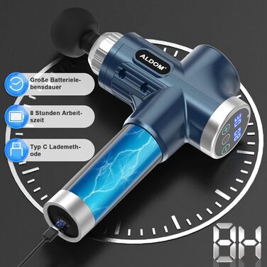 ALDOM Electric Massage Gun - Muscle Therapy Device with 30 Speed Settings & 8 Attachments - Blue
