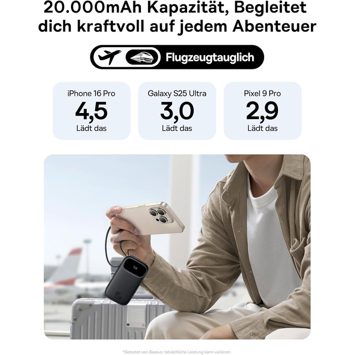 Power Bank Baseus QPow3 20000mAh 45W з 3 USB-C та 1 USB-A, LED дисплеєм, PD3.0/QC4.0, чорний