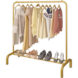 JIUYOTREE Clothes Rack, Coat Rack, Metal Clothes Rod, Durable Clothes Rod with Bottom Frame for Coats, Skirts, Shirts, Sweaters, White (Gold)