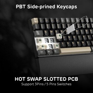 Механічна клавіатура RK ROYAL KLUDGE RK96 RGB Limited Ed з підсвічуванням, 96 клавіш, бездротовий з'єднання (BT5.0/2.4G/USB-C), Hot-Swap, підтримка програмного забезпечення, лінійні перемикачі, підставка для зап'ястя, QWERTY, колір: хромо-зелений, Eclipse